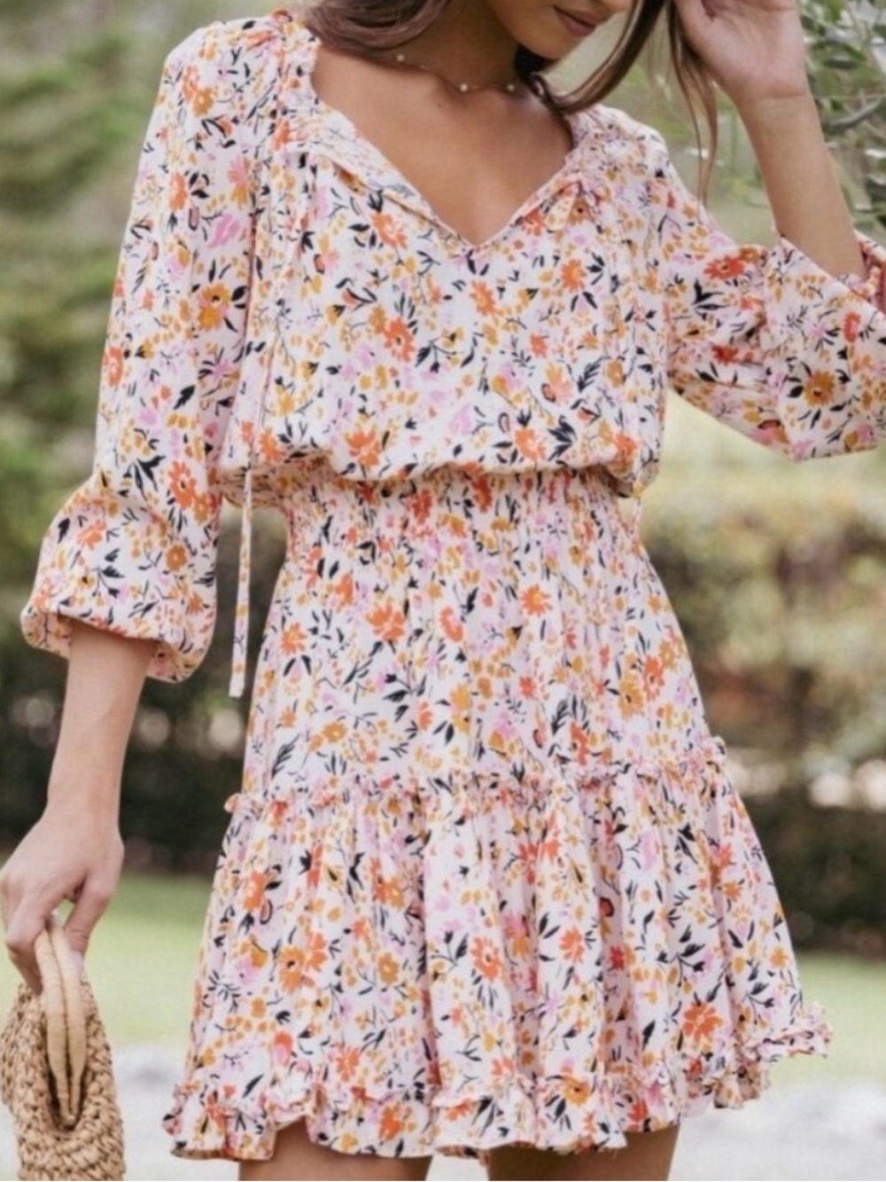 Petal & Pup Pink Ditsy Floral Smocked Mini Dress